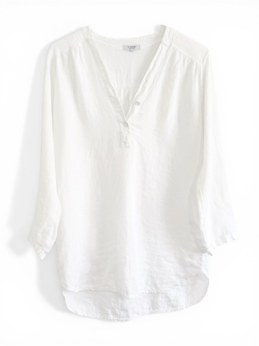 Rosemarine White Linen Blend Blouse Roll Tab Sleeve Minimal Chic Tunic Top SZ S - Picture 4 of 4